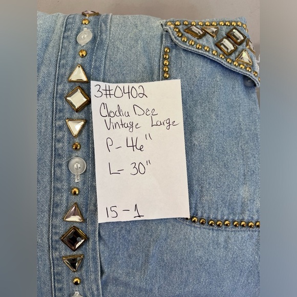 VTG 80s Clodia Dee Studded Denim‎ Top Sz Large Long Sleeve Shoulder Pads Women - Picture 8 of 8